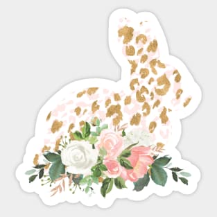 Pink and Gold Leopard Bunny with Flowers Sticker